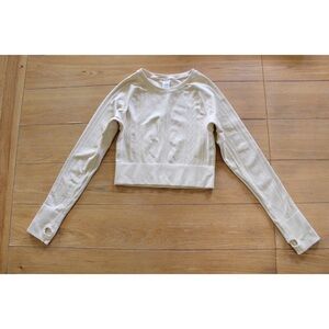 Joy Lab Cable Knit Cream Cropped Seamless Long Sleeve Top XL Preowned